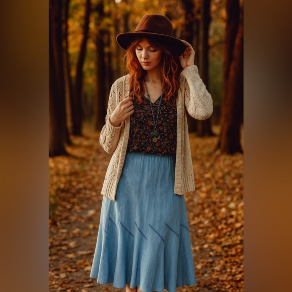 Joan Vass Brenna Angled Seamed Midi Denim Pull on Skirt Size 2X - Picture 1 of 7